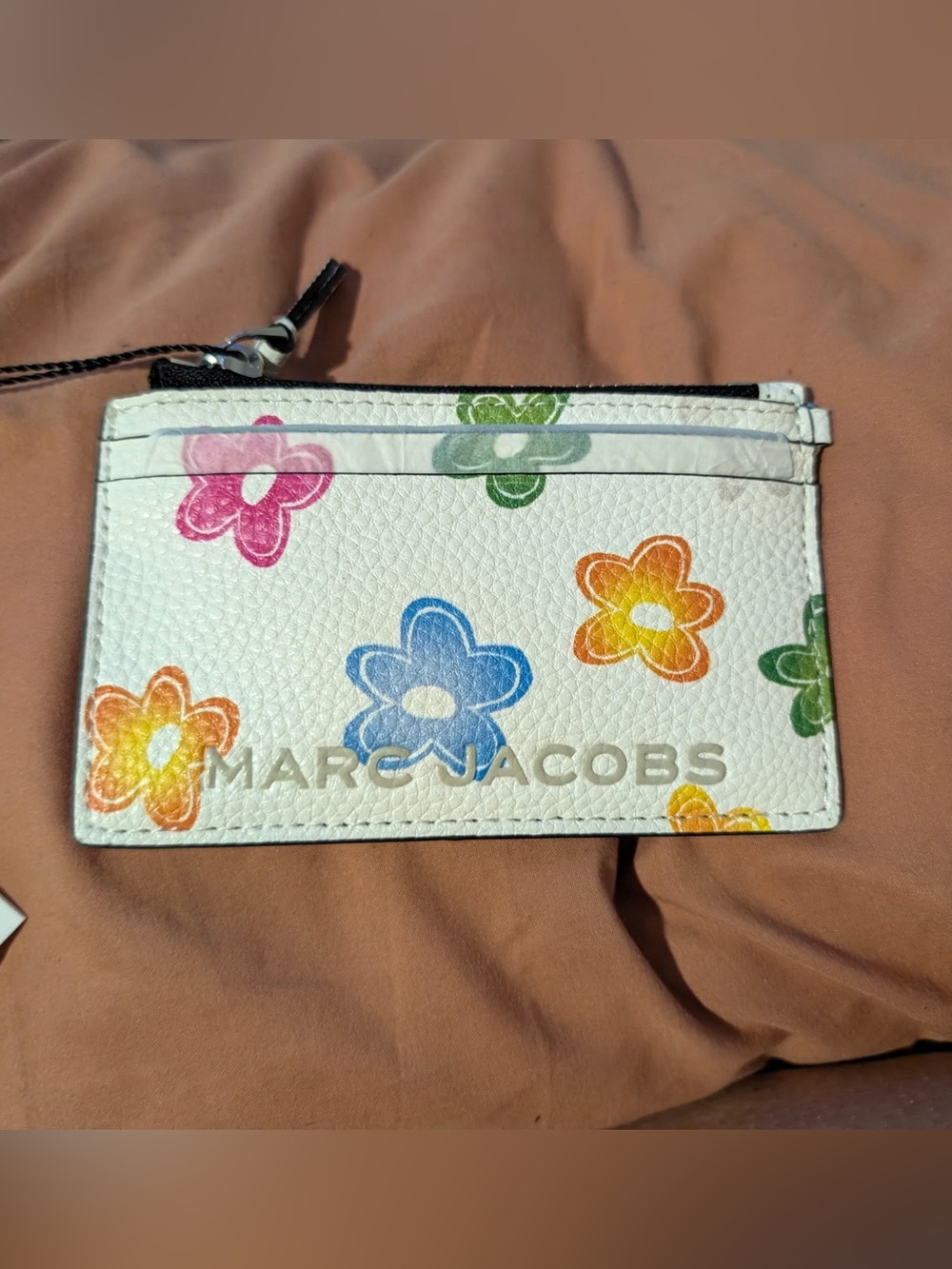 Marc Jacobs White Floral Zip Card Pouch with Multicolor Flowers